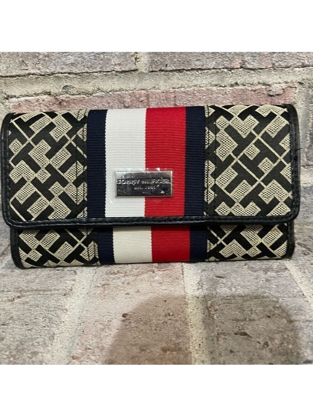 Tommy Hilfiger Black and Red Geometric Clutch
